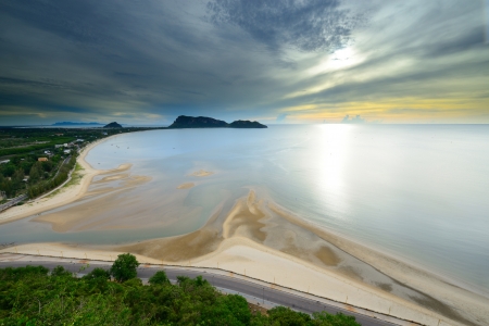 landscape sunrise view of Ao Manao beach in Prachuap Khiri Khan, Thailandの写真素材