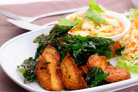 close up Thai Food name Fried Fish Cake (Tod Mun Pla)の写真素材
