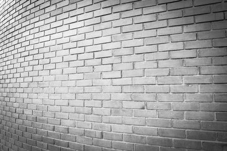 perspective white brick wall texture backgroundの写真素材