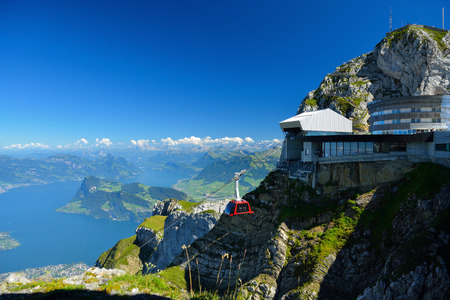 Cable car approach to the top of Pilatus mountain from Luzern, Switzerland in summerのeditorial素材