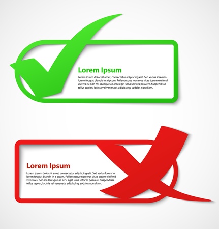 Green and red check mark banners or stickers  Vector illustrationのイラスト素材
