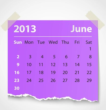 2013 calendar june colorful torn paper  Vector illustrationのイラスト素材