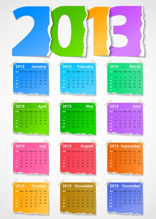Calendar 2013 colorful torn paper. Vector illustrationのイラスト素材