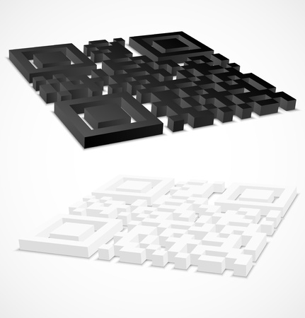 3d black and white qr code  illustrationのイラスト素材