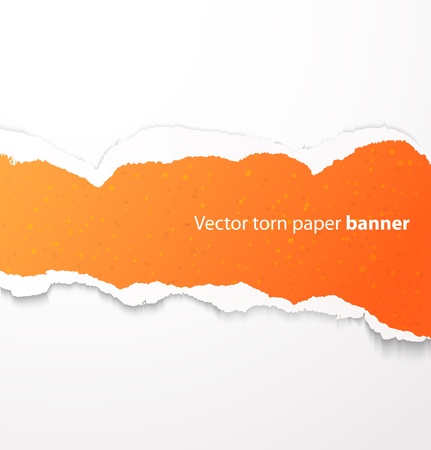 Orange torn paper rectangle banner with drop shadows. Vector illustrationのイラスト素材