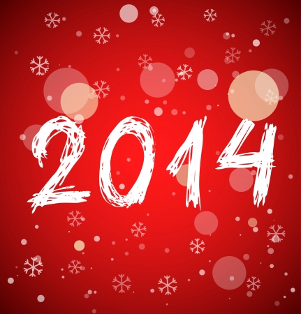 White new year 2014 in sketch style on red background. Vector illustrationのイラスト素材