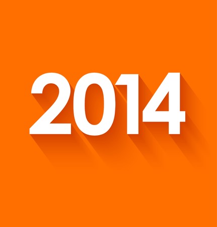 New year 2014 in flat style on orange background. Vector illustrationのイラスト素材