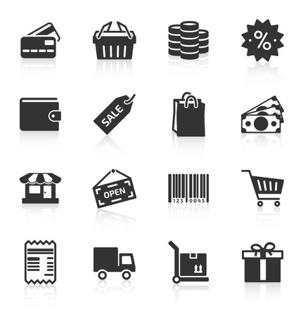 Set of gray shopping icons on white background.のイラスト素材