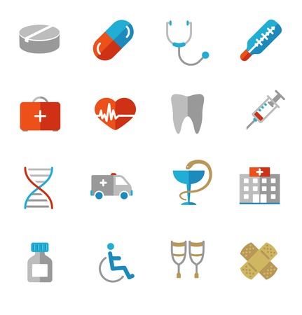 Set of colorful medical icons in flat colors. Vector illustrationのイラスト素材