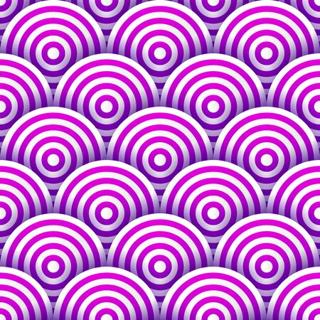 Seamles pattern of white and purple striped circles with drop shadows. Vector illustrationのイラスト素材