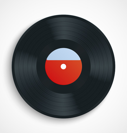 Black vinyl record album disc with blank red label. Vector illustrationのイラスト素材