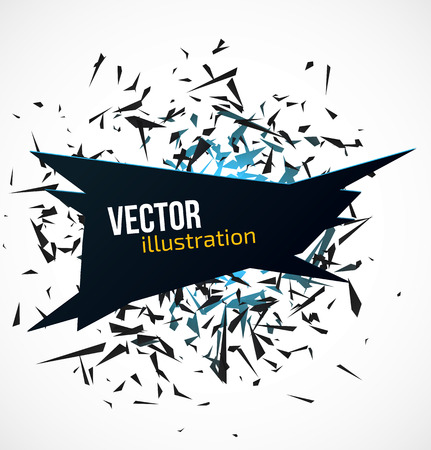 Abstract black banner with blue light explosion of black particles on white background. Vector illustrationのイラスト素材