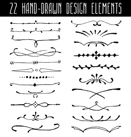 Set of hand-drawn line border dividers and design element. Vector illustrtionのイラスト素材