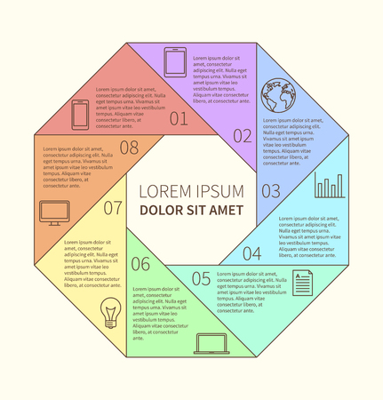 Polygonal flat infographic diagram template for presentation with 8 options. Vector illustrationのイラスト素材