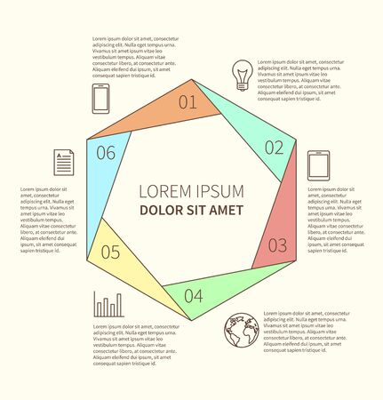 Polygonal flat infographic diagram template for presentation with 6 options. Vector illustrationのイラスト素材