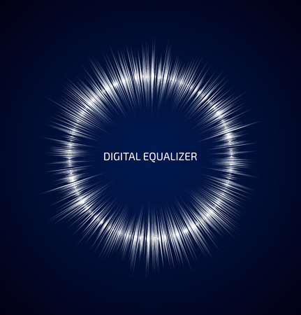 Abstract white round music equalizer on dark blue background. Vector illustrationのイラスト素材