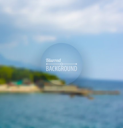Seaside landscape outdoor blurred background with blue sky and clouds. Vector illustrationのイラスト素材