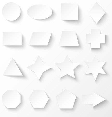 Set of white paper basic geometric shapes with shadow. Vector illustrationのイラスト素材