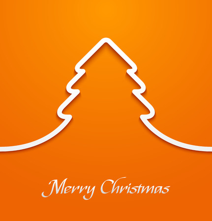 Abstract line paper christmas tree applique on orange background. Vector illustrationのイラスト素材