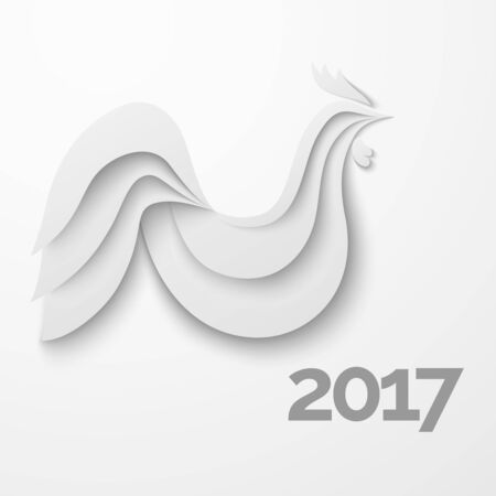 White stylized paper rooster with shadow, new year 2017 symbol.のイラスト素材