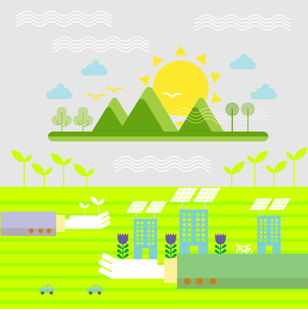 Set of flat design vector illustration concepts for ecology, recycling and green technology  のイラスト素材