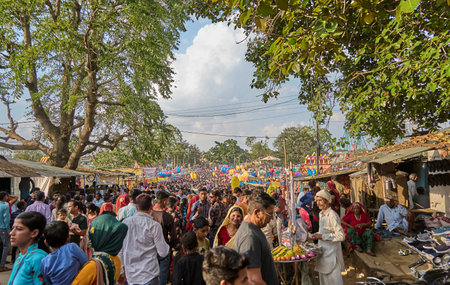 Sikar, India ; 04-13-2023 : A beautiful scene of a fair with big gathering of peopleのeditorial素材