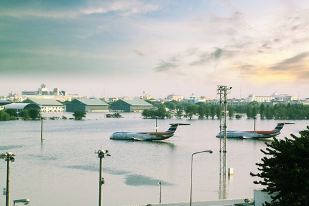BANGKOK THAILAND - NOV 14 : scenes from Don Muang Airport Bangkok during its worst flooding in decades is a major disaster Nov 14,2011 in Bangkok Thailand. のeditorial素材