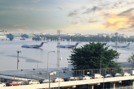 BANGKOK THAILAND - NOV 14 : scenes from Don Muang Airport Bangkok during its worst flooding in decades is a major disaster Nov 14,2011 in Bangkok Thailand. のeditorial素材