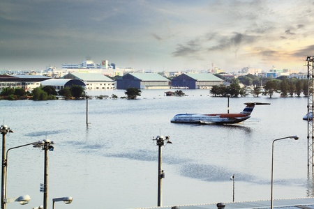 BANGKOK THAILAND - NOV 14 : scenes from Don Muang Airport Bangkok during its worst flooding in decades is a major disaster Nov 14,2011 in Bangkok Thailand.のeditorial素材