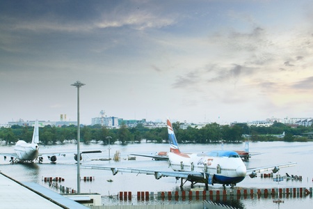 BANGKOK THAILAND - NOV 14 : scenes from Don Muang Airport Bangkok during its worst flooding in decades is a major disaster Nov 14,2011 in Bangkok Thailand. のeditorial素材