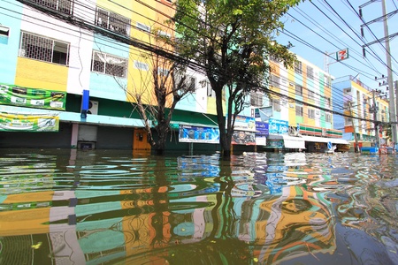 PRATHUMTHANI, THAILAND - OCT 23 : flooded street after flood disaster in Nava nakorn, Patumtana,...