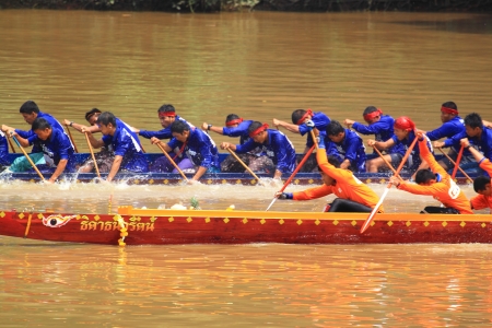 SARABURI,THAILAND - SEPTEMBER 22  Unidentified crew in traditional Thai long boats compete during...