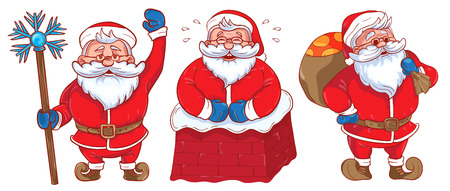 Set of Funny cartoon Santa Claus. Colored Santa Claus on a white background. Vector illustration.のイラスト素材