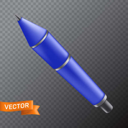 Blue ball point office pen. 3D realistic illustration isolated on a transparent backgroundのイラスト素材