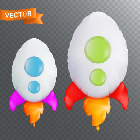 Balloon in the form of flying rocket with flame. Rocket launch or business startup symbol. Vector illustration isolated on a transparent backgroundのイラスト素材