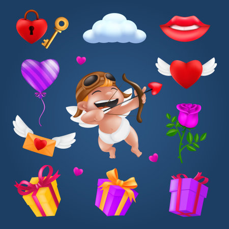 Saint Valentine's day icons set. Romantic items vector collectionのイラスト素材