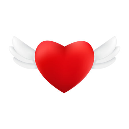 Flying red heart with wings. Vector illustration of the romantic love symbol isolated on a white backgroundのイラスト素材