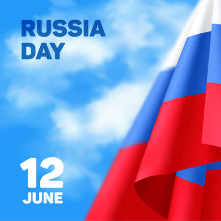 Russia national day banner or greeting card. Russian waving flag to the independence day of Russia - June 12. Vector illustrationのイラスト素材