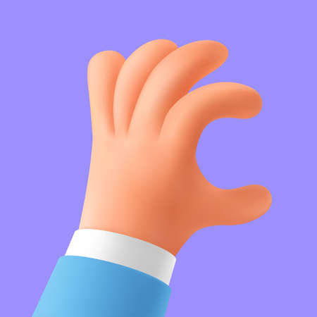 3D rendering of a cartoon hand. Holding hand of a character with an empty space between the fingers. finger gesture. Realistic vector icon template isolated on a blue background. modern designのイラスト素材