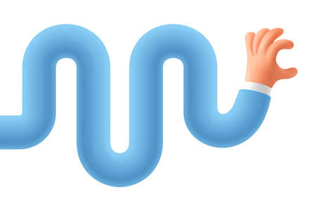 3D render of wavy cartoon hand. Elastic hand of a character with a holding gesture. Realistic vector icon template in a modern design style isolated on a white backgroundのイラスト素材