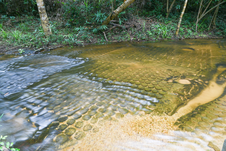 Kbal Spean the mystery waterfall on Kulen mountains range of the ancient Khmer empire in Siem Reap province of Cambodiaの写真素材