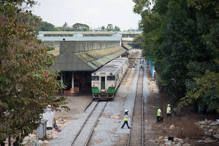 16 December 2016 myanmar yangon railway station  at the Central Railway Station in Yangon, Myanmar. Yangon is old capital city of myanmar and famous place for tourise and businesssのeditorial素材