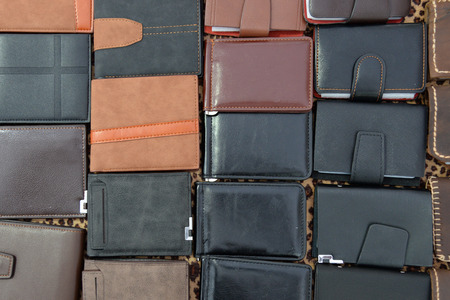Group of Leather Skin Wallet in traditional night street market in thailand