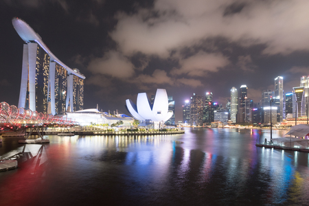 24 February 2018 Singapore skyline at the Marina bay in daytime.Panoramic view of Singapore business districtのeditorial素材