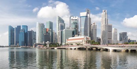 Singapore skyline in daytime.Panoramic view of Singapore business district.Modern buildings landscape with blue sky and reflection in waterのeditorial素材