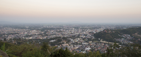 Aerial view of Maesai dristict in chiangrai northernmost province of thailand.Mae Sai is a major border crossing between Thailand and the town Tachileik in Myanmarの写真素材