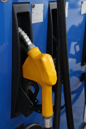 Gas station. Fuel pump.Colorful petrol pump filling nozzles.の写真素材