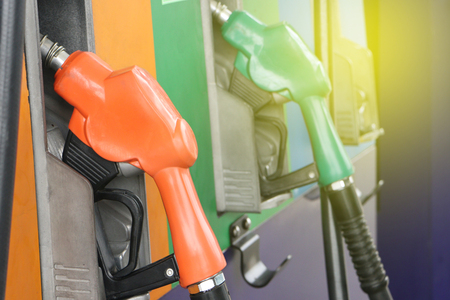 Gas station. Fuel pump.Colorful petrol pump filling nozzles.の写真素材
