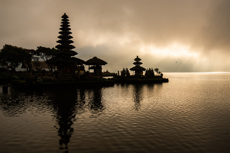 Pura Ulun Danu Bratan Hindu temple at Bratan lake in morning sunrise with reflection.Famous place tourist attraction in Bali, Indonesiaの写真素材