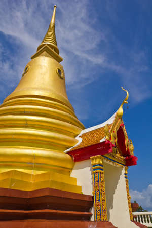 Golden pagoda at mountain on koh samui thailandの写真素材